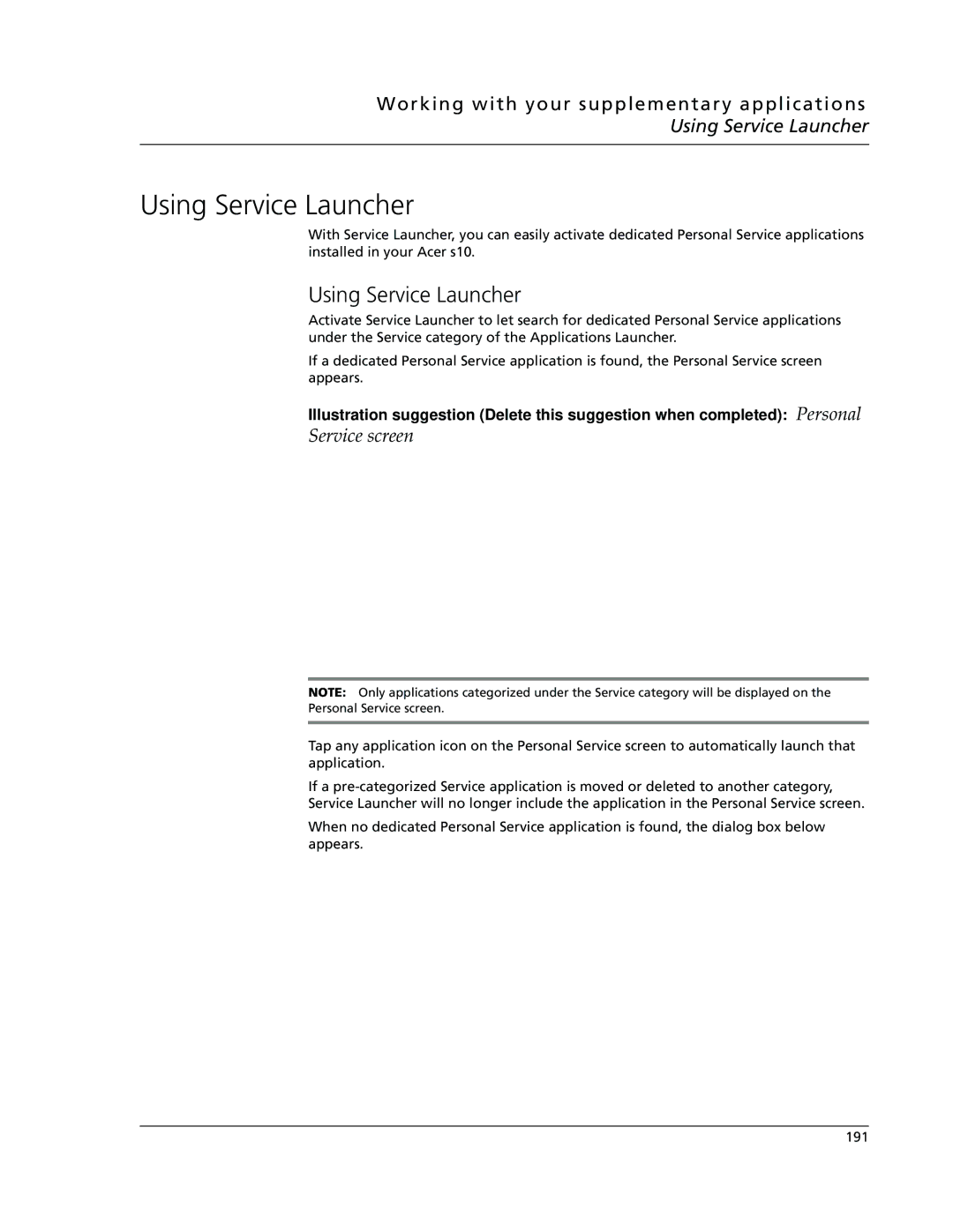 Acer s10 manual Using Service Launcher 