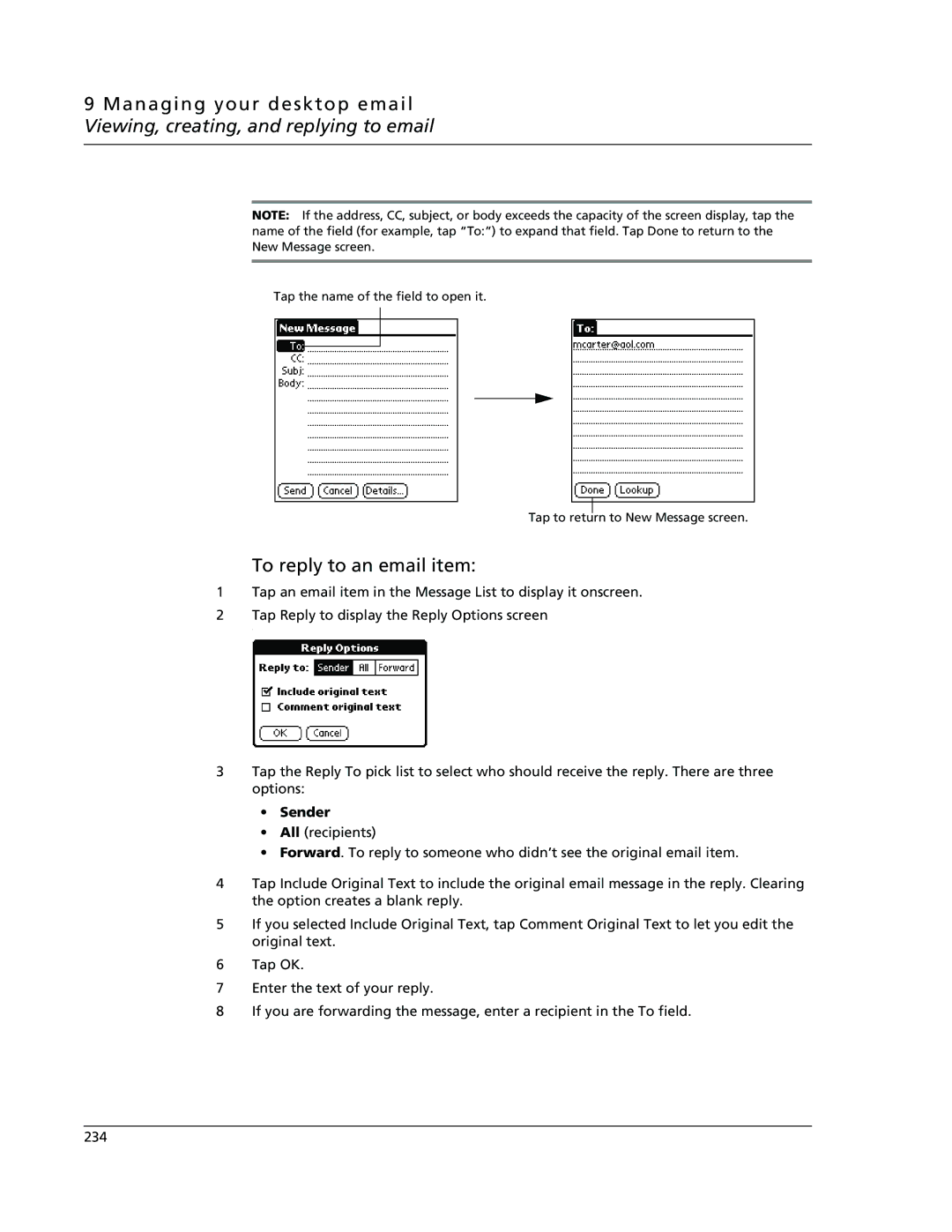 Acer s10 manual To reply to an email item, Sender 