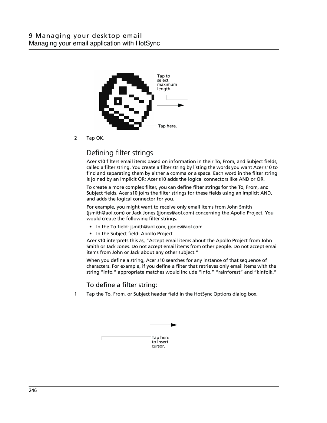 Acer s10 manual Defining filter strings, To define a filter string 