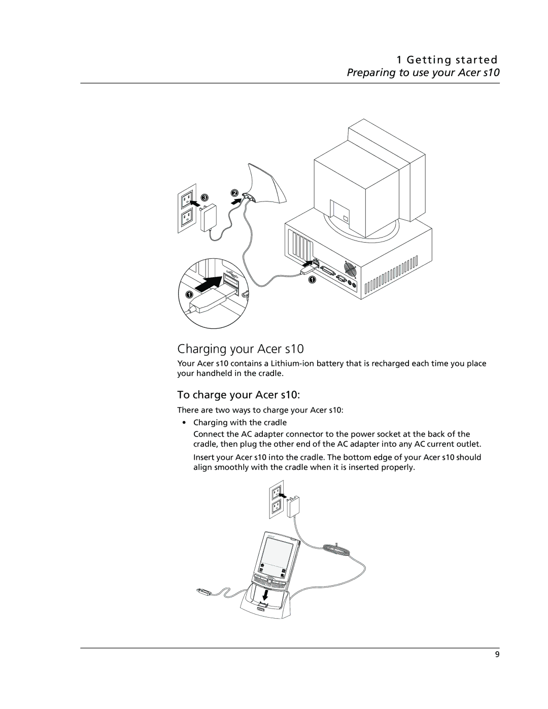 Acer manual Charging your Acer s10, To charge your Acer s10 