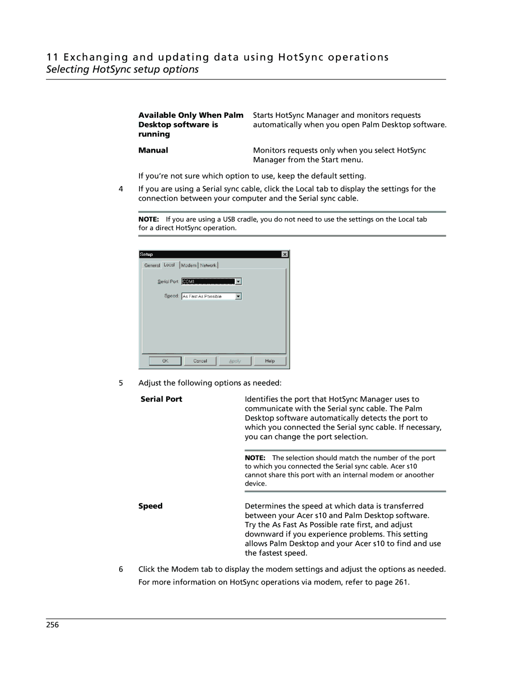 Acer s10 manual Serial Port, Speed 