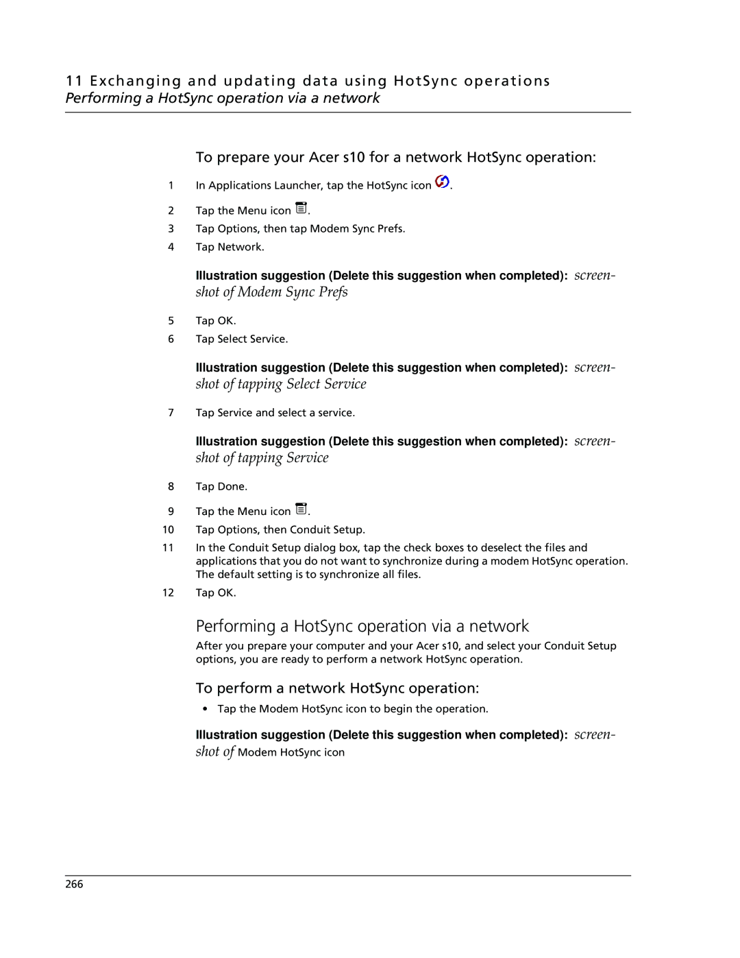 Acer s10 manual Performing a HotSync operation via a network, To perform a network HotSync operation 