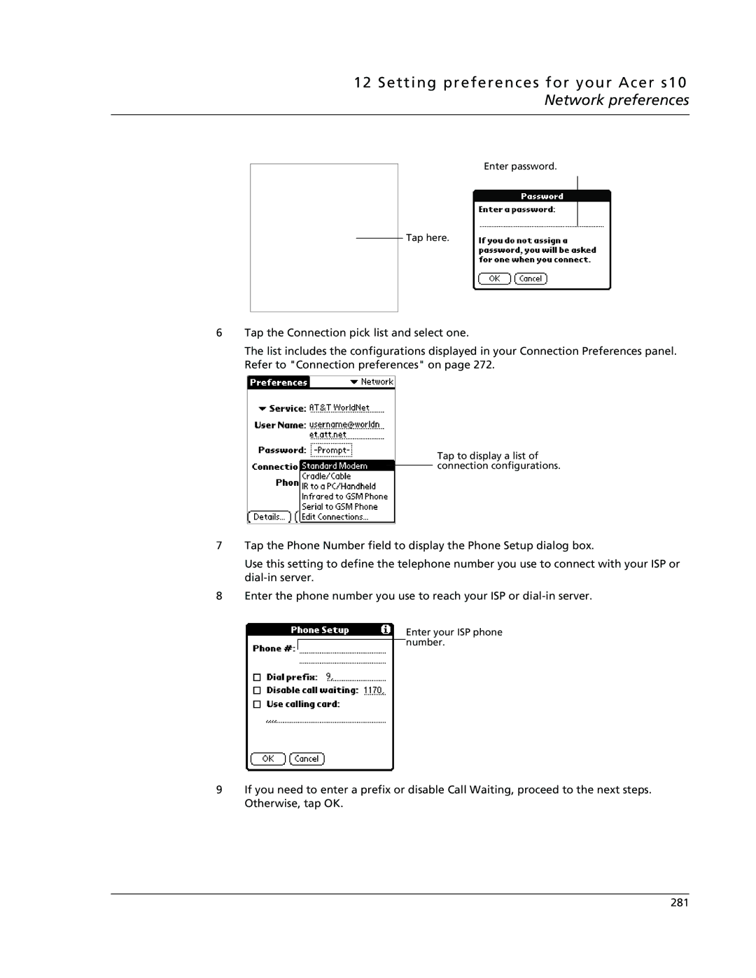 Acer s10 manual Enter password Tap here 