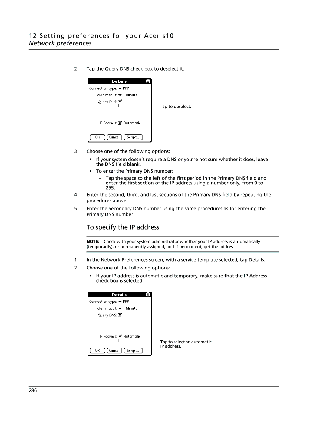 Acer s10 manual To specify the IP address 