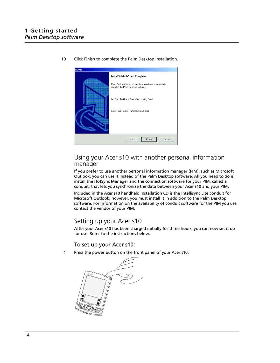 Acer manual Setting up your Acer s10, To set up your Acer s10 