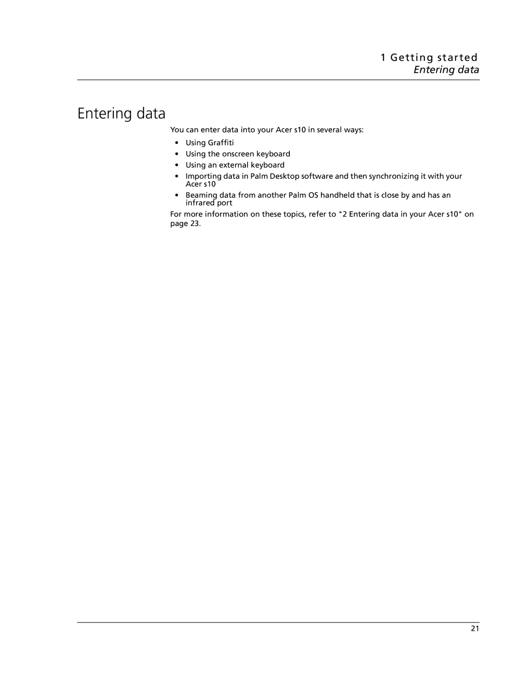 Acer s10 manual Getting started Entering data 