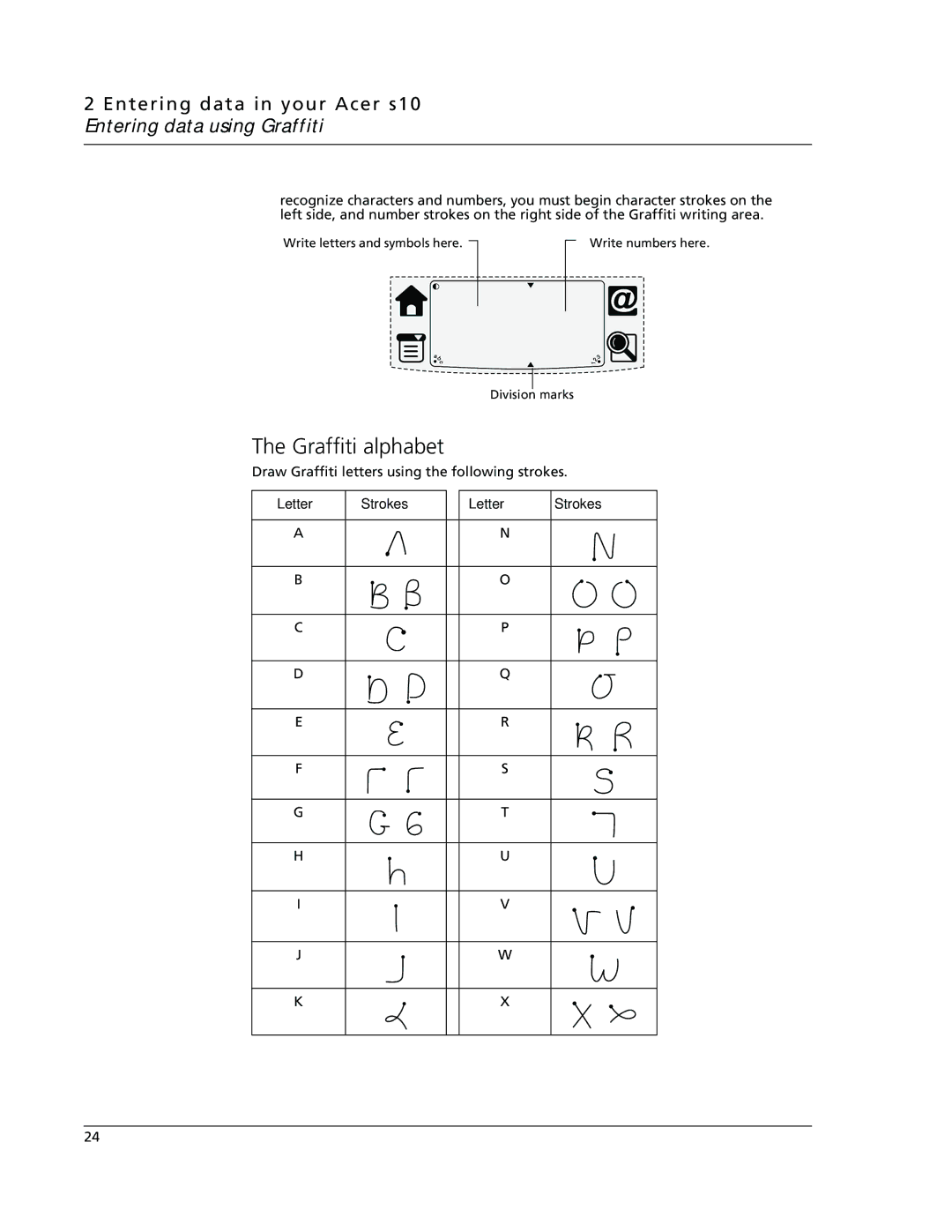 Acer s10 manual Graffiti alphabet, Letter Strokes 