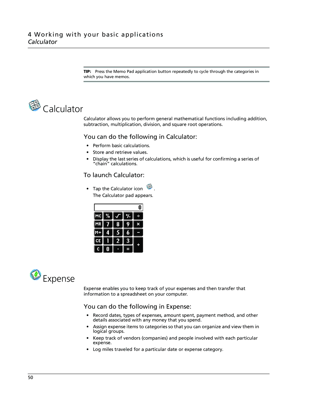 Acer s10 manual Calculator, Expense 