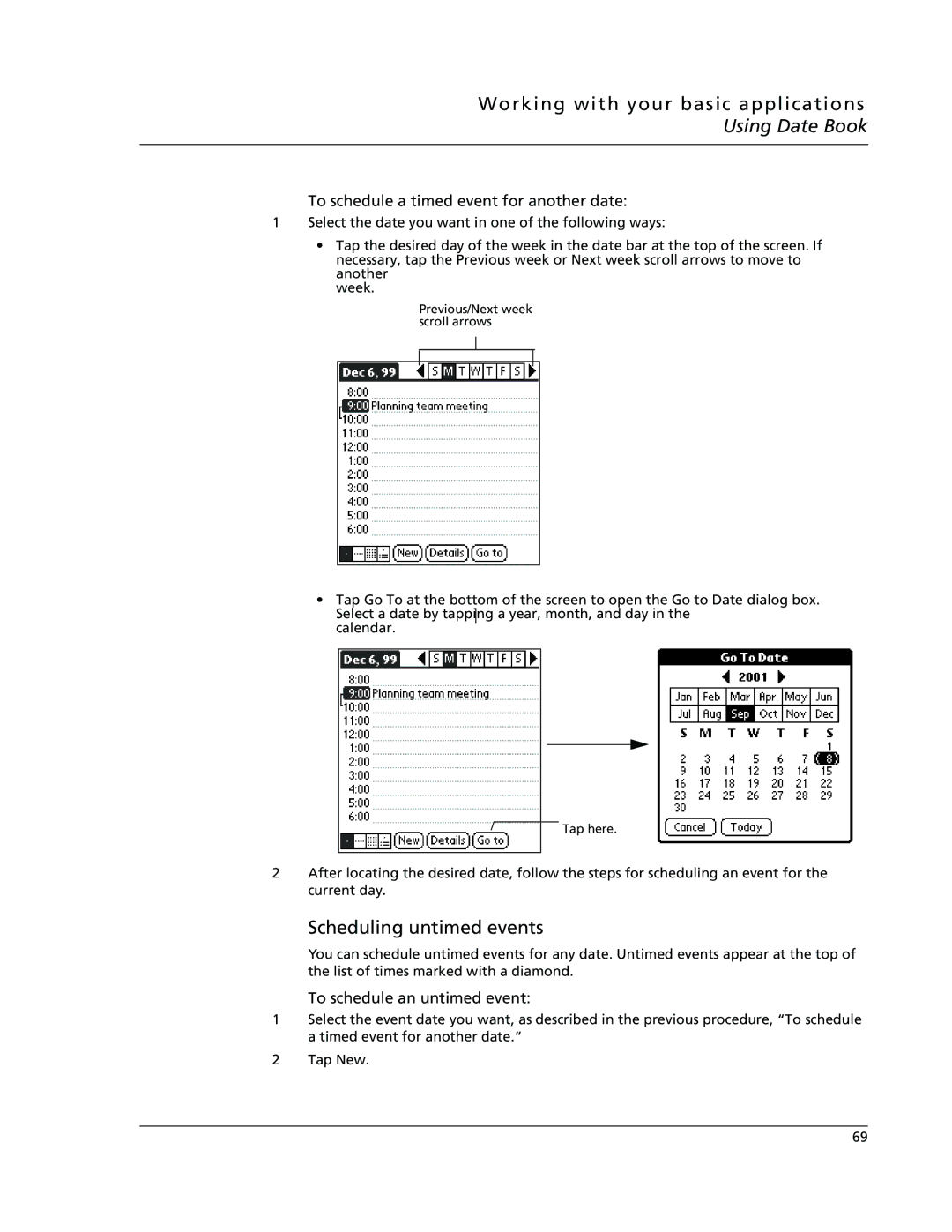 Acer s10 manual Scheduling untimed events, To schedule a timed event for another date, To schedule an untimed event 