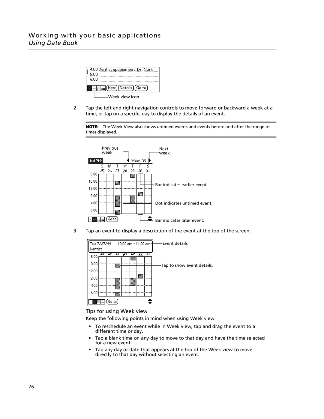 Acer s10 manual Tips for using Week view 