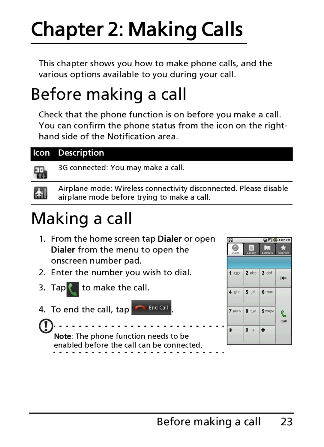 Acer S100 manual Making Calls, Before making a call, Making a call 