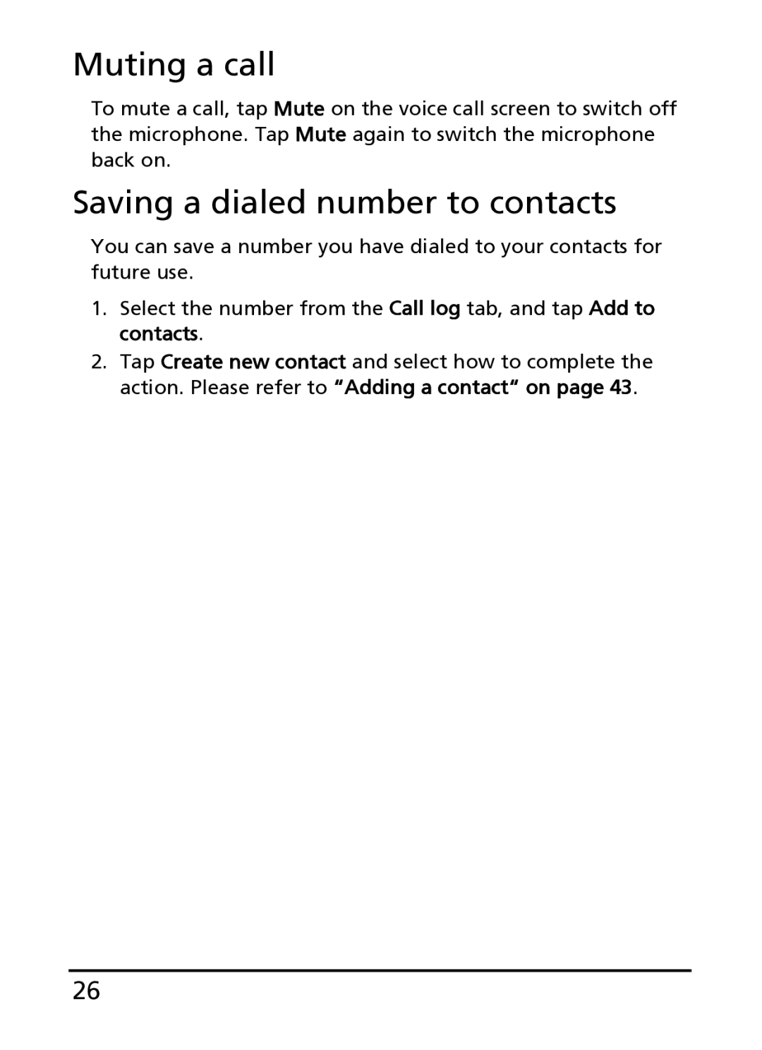 Acer S100 manual Muting a call, Saving a dialed number to contacts 