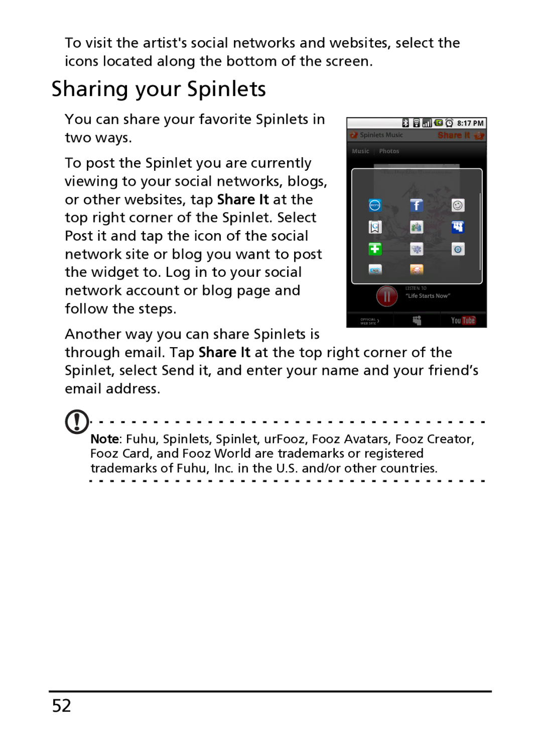 Acer S100 manual Sharing your Spinlets 