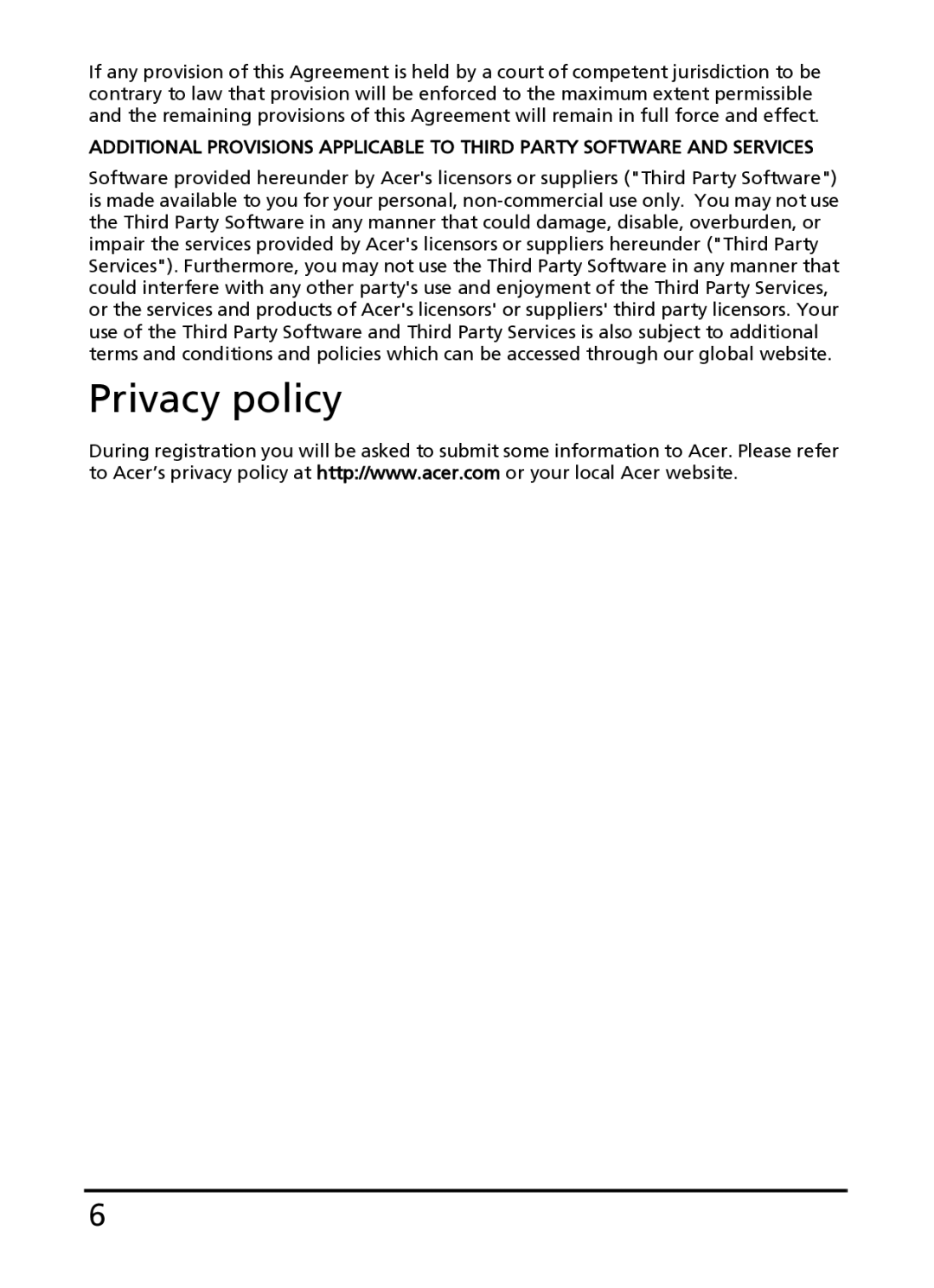 Acer S100 manual Privacy policy 