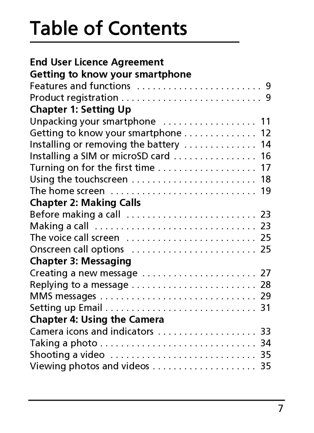 Acer S100 manual Table of Contents 