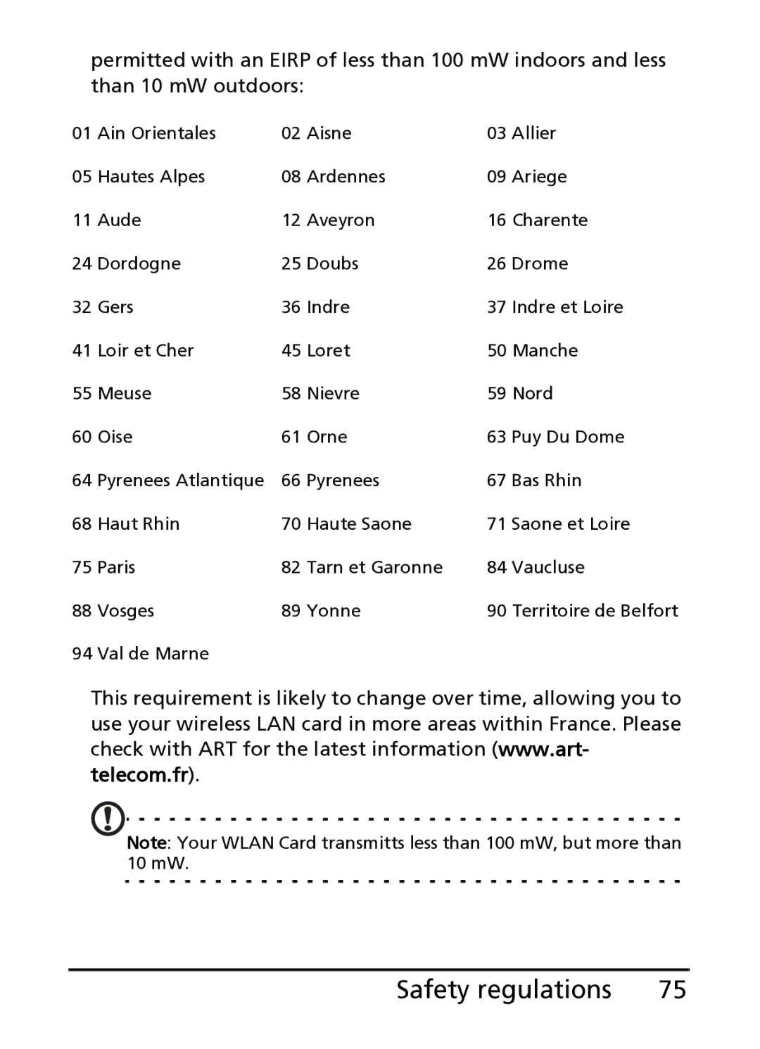 Acer S100 manual Safety regulations 