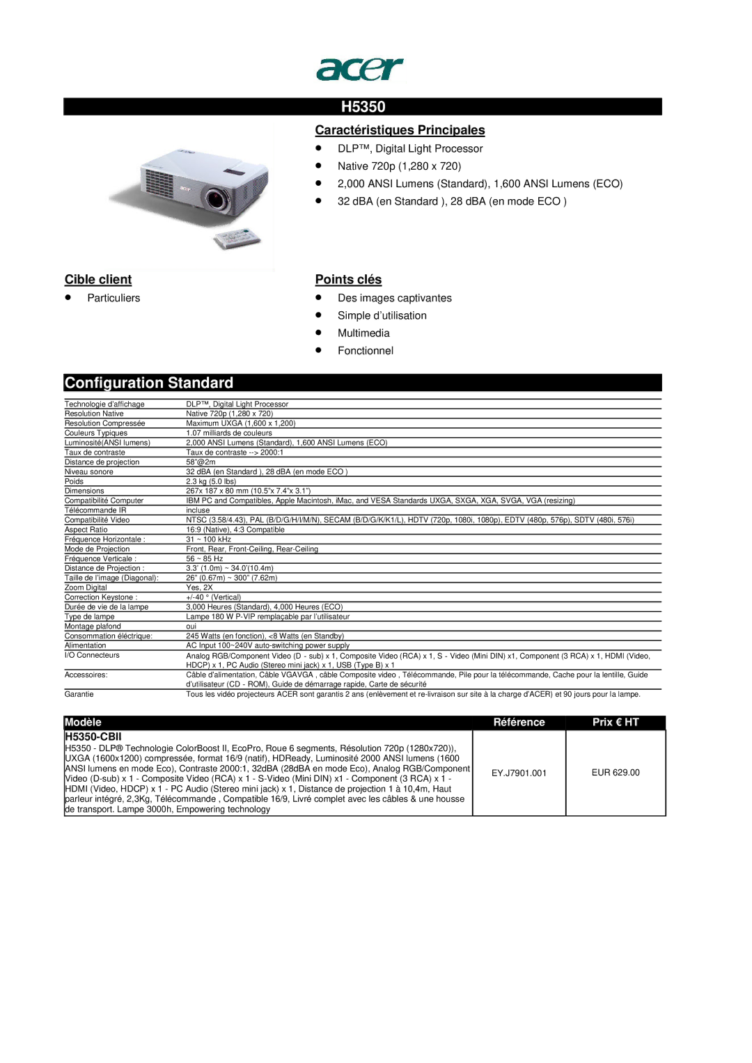 Acer S1200 manual H5350-CBII 