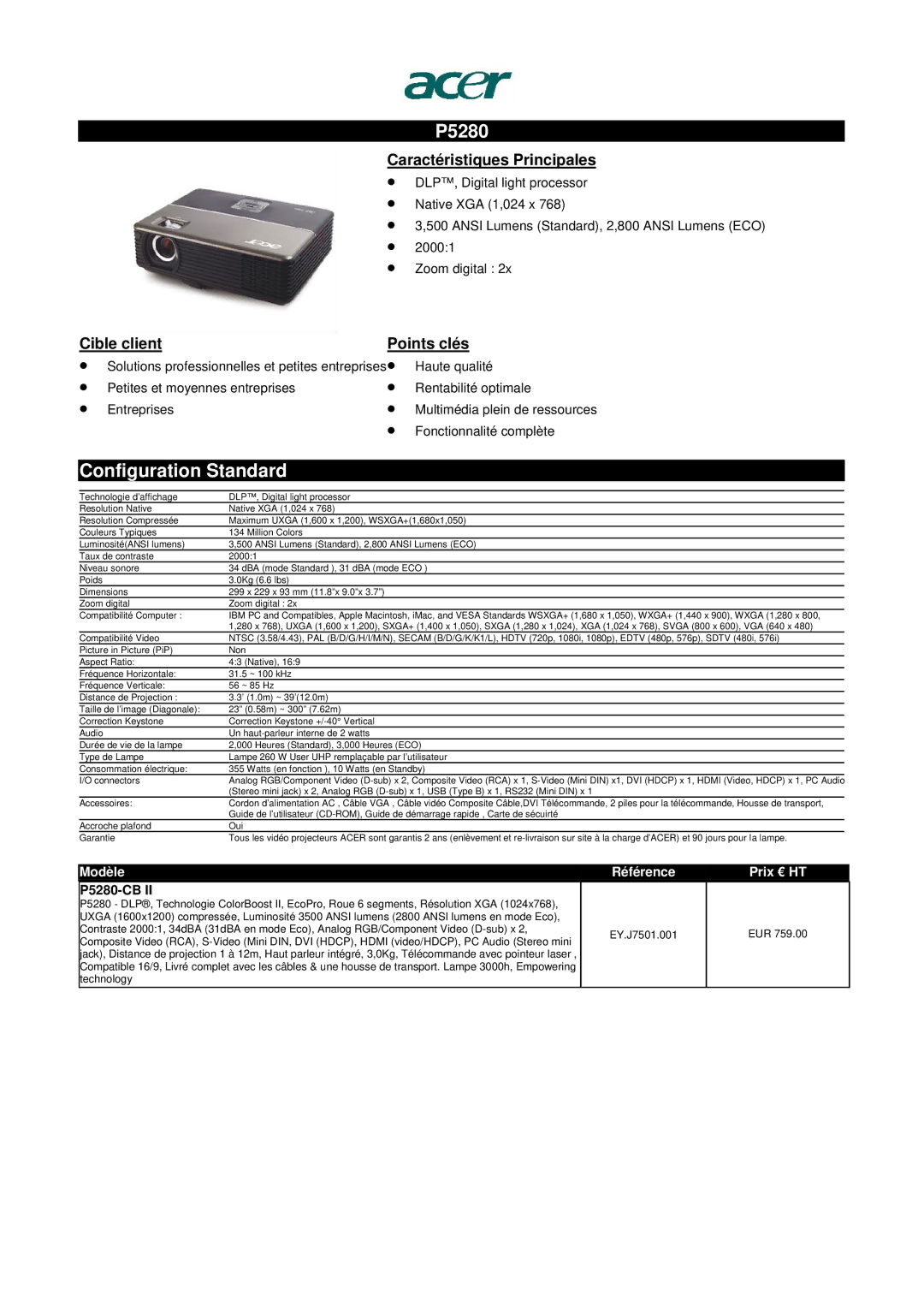 Acer S1200 manual P5280-CB 