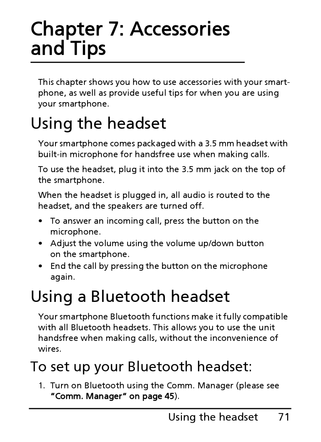 Acer S200 manual Accessories and Tips, Using the headset, Using a Bluetooth headset, To set up your Bluetooth headset 