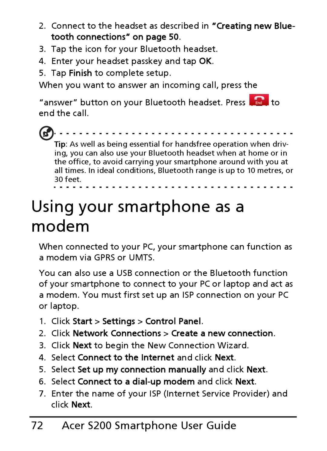 Acer S200 manual Using your smartphone as a modem 