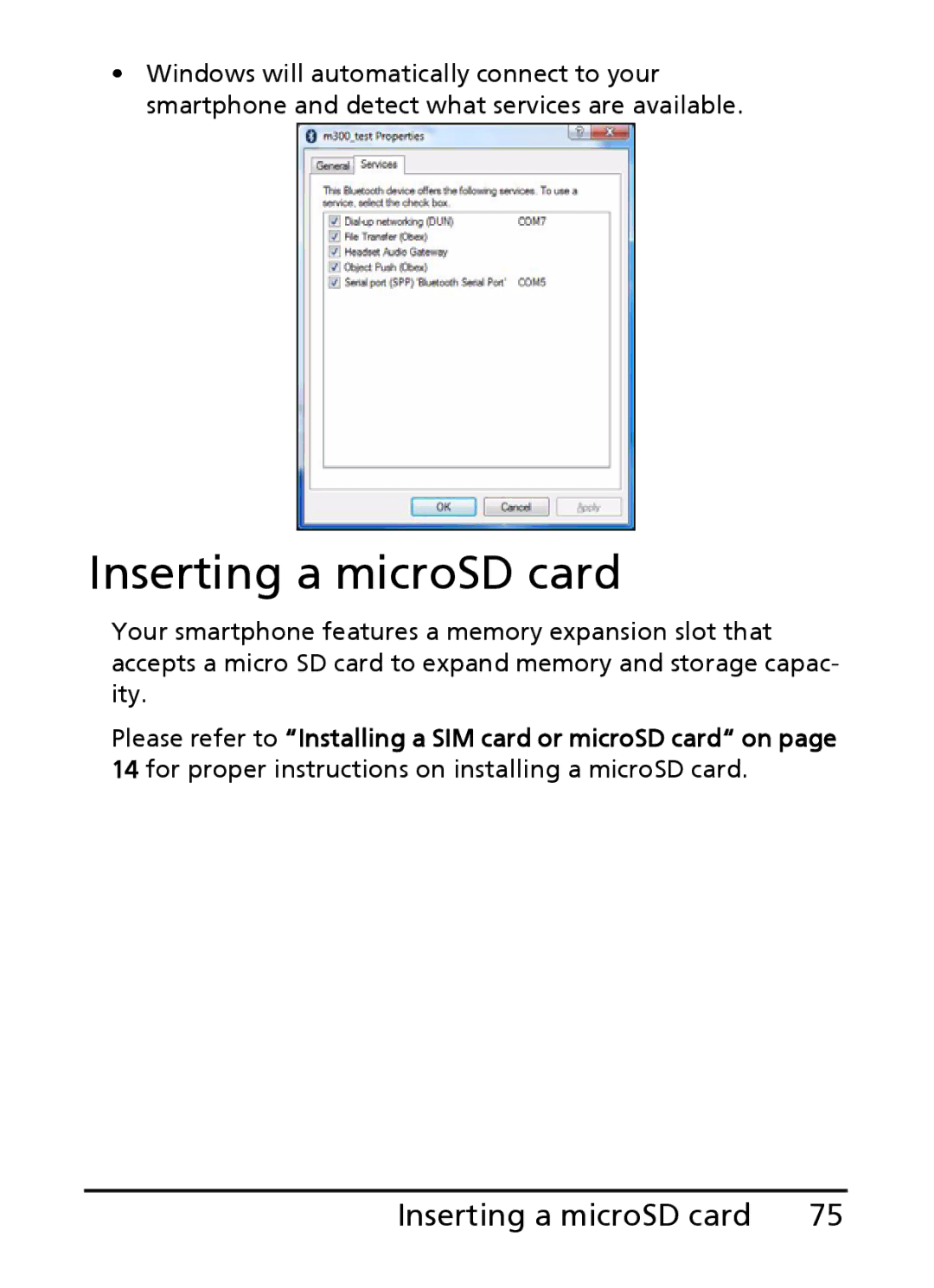 Acer S200 manual Inserting a microSD card 