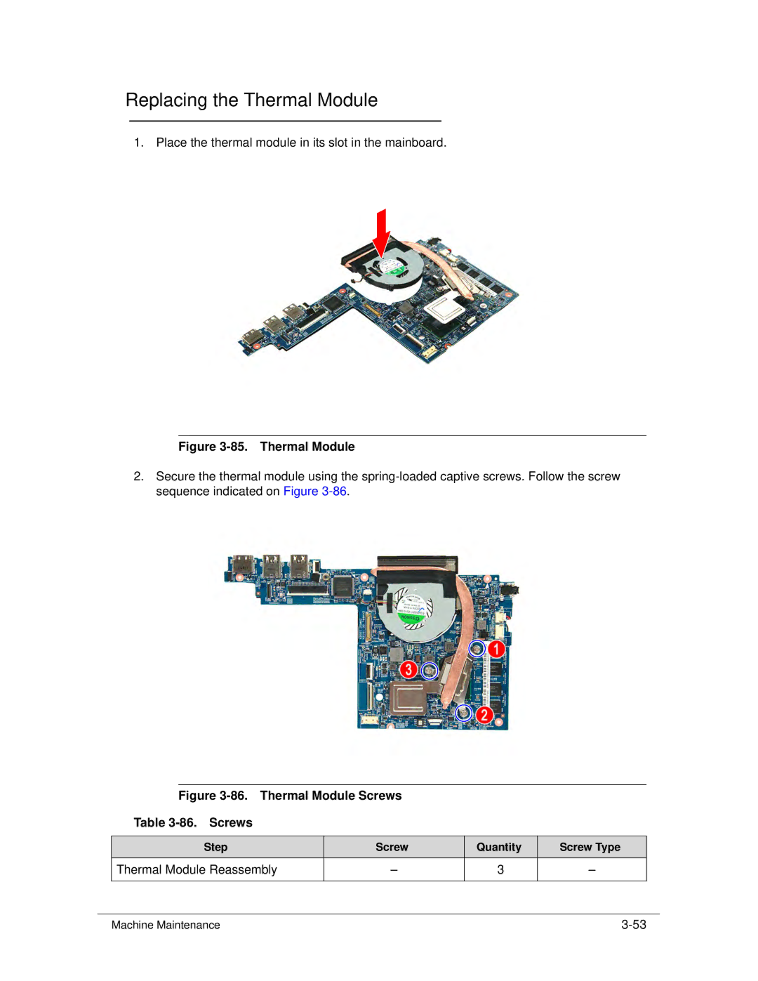 Acer S3 MS2346 manual Replacing the Thermal Module, Thermal Module Reassembly 