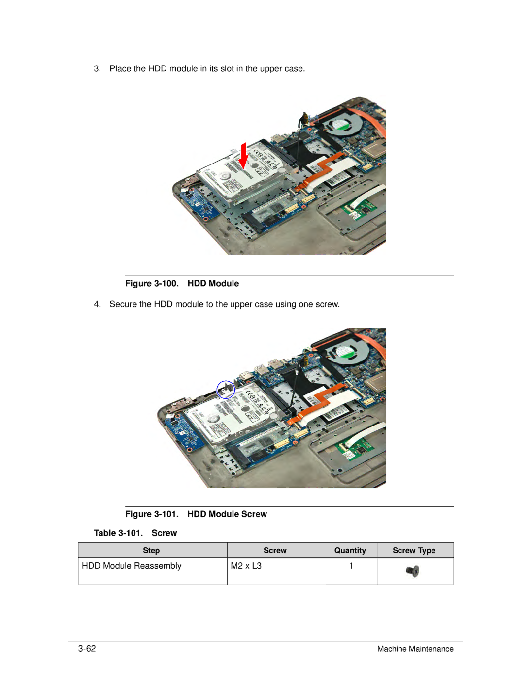 Acer S3 MS2346 manual HDD Module Reassembly M2 x L3 