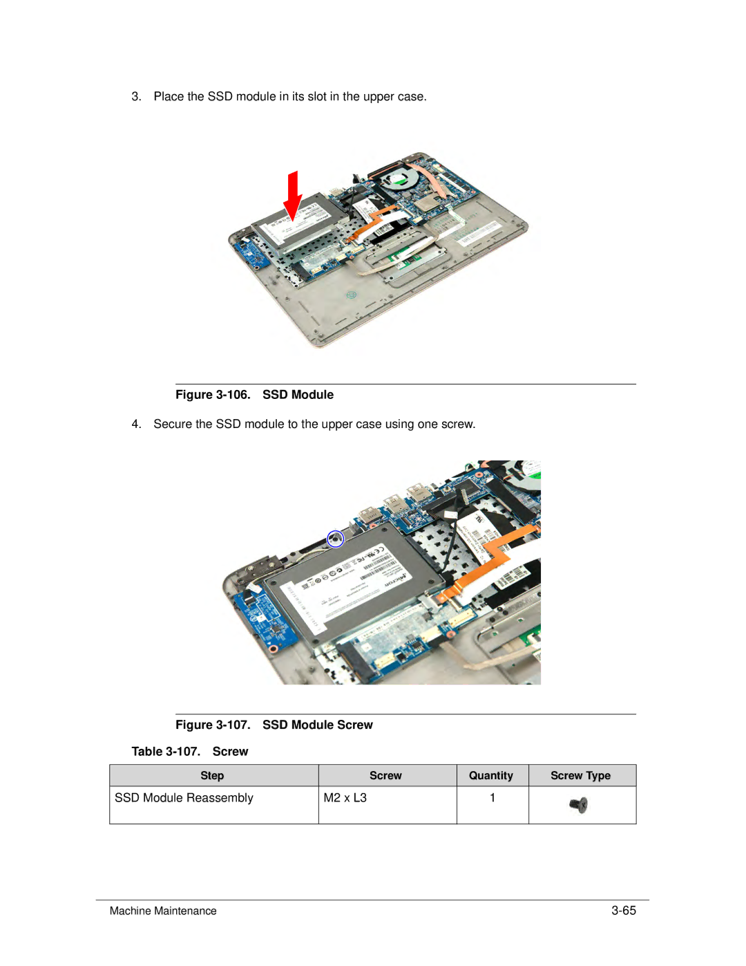 Acer S3 MS2346 manual SSD Module Reassembly M2 x L3 