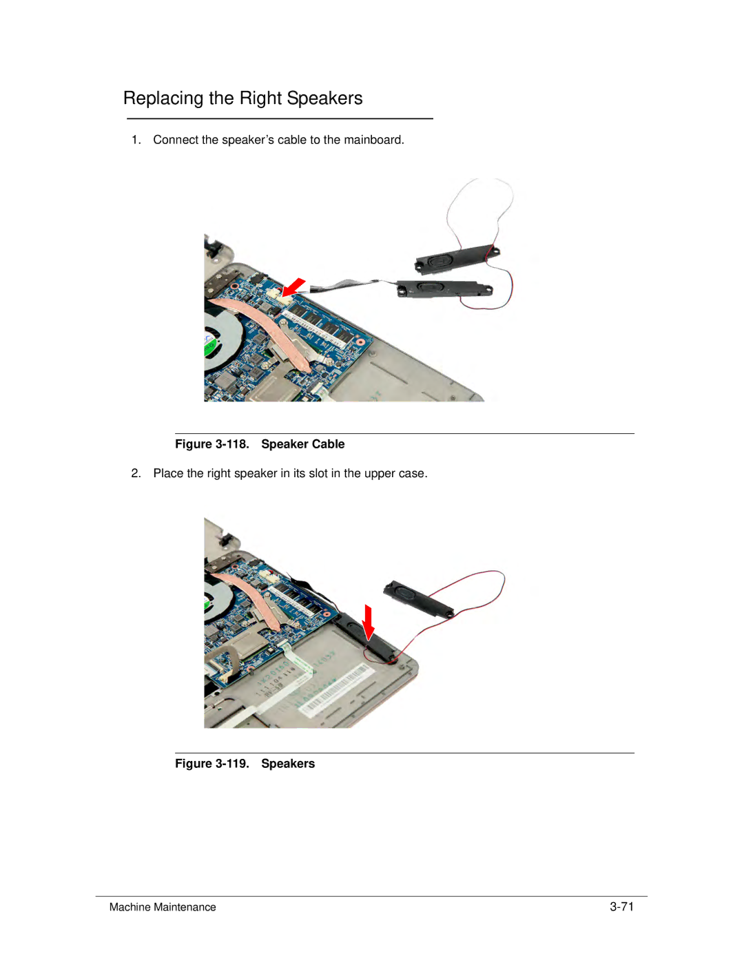 Acer S3 MS2346 manual Replacing the Right Speakers, Speaker Cable 