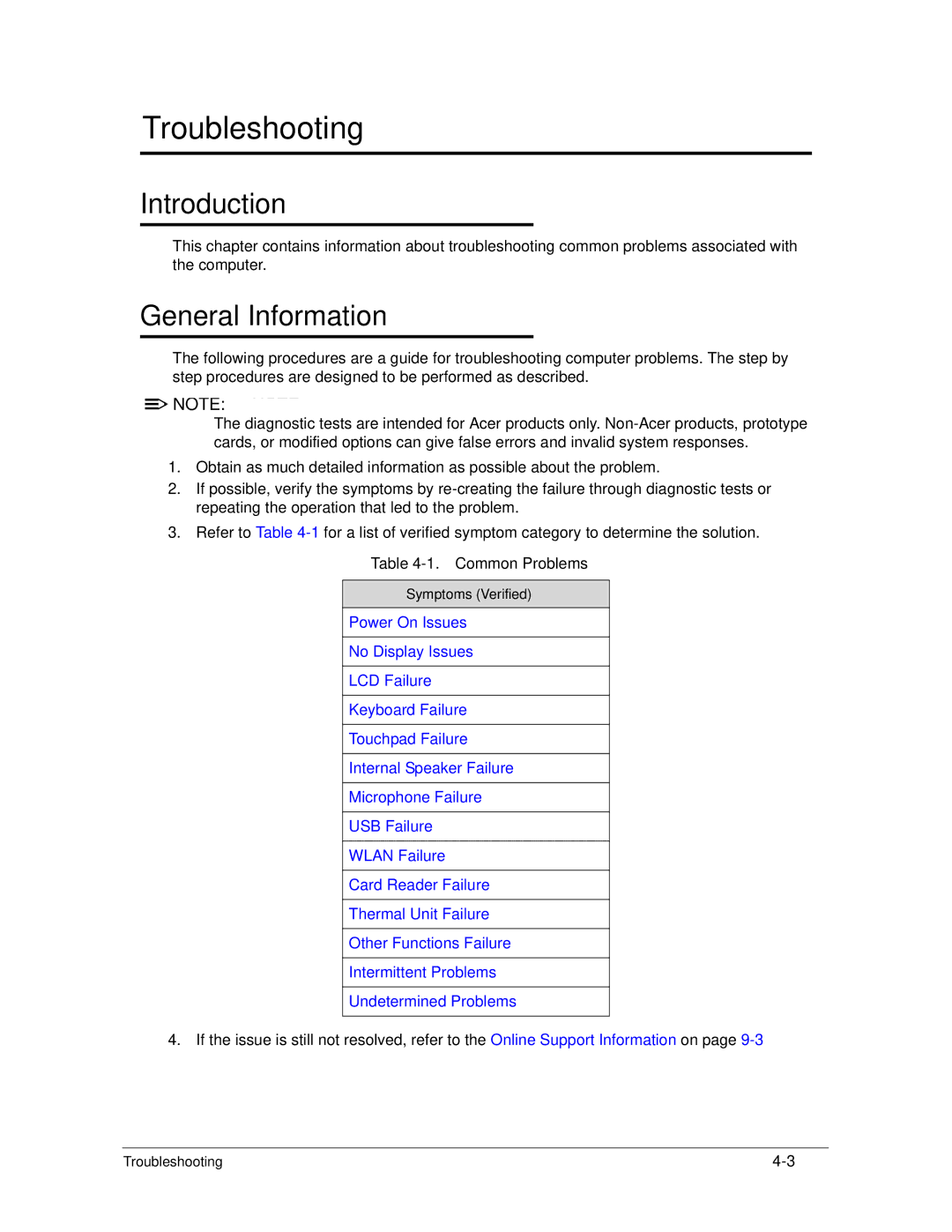 Acer S3 MS2346 manual Introduction, Common Problems 