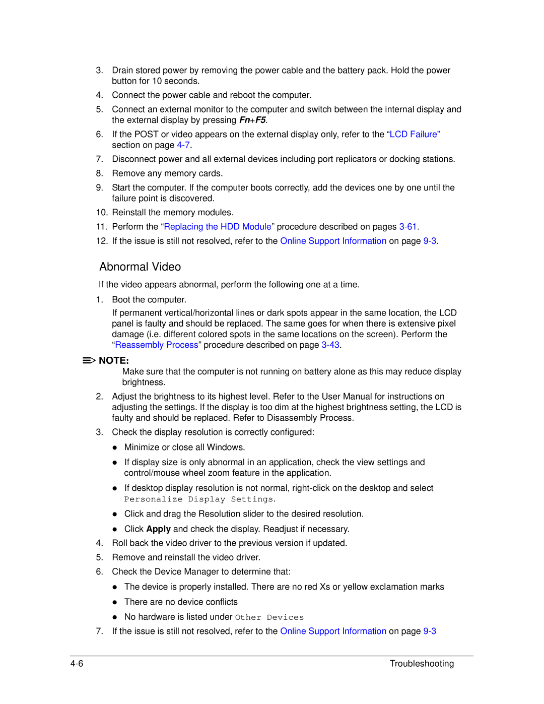 Acer S3 MS2346 manual Abnormal Video, Personalize Display Settings 