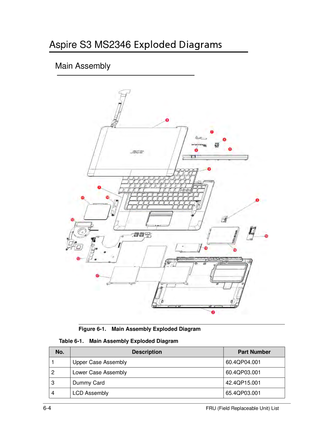 Acer manual Aspire S3 MS2346 Exploded Diagrams, Main Assembly 