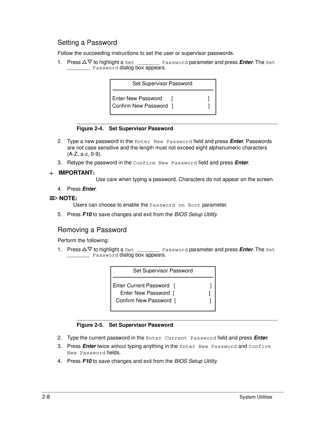 Acer S3 MS2346 manual Setting a Password, Removing a Password 