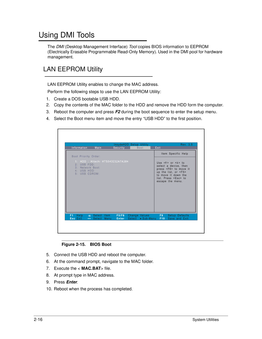 Acer S3 MS2346 manual Using DMI Tools, LAN Eeprom Utility 