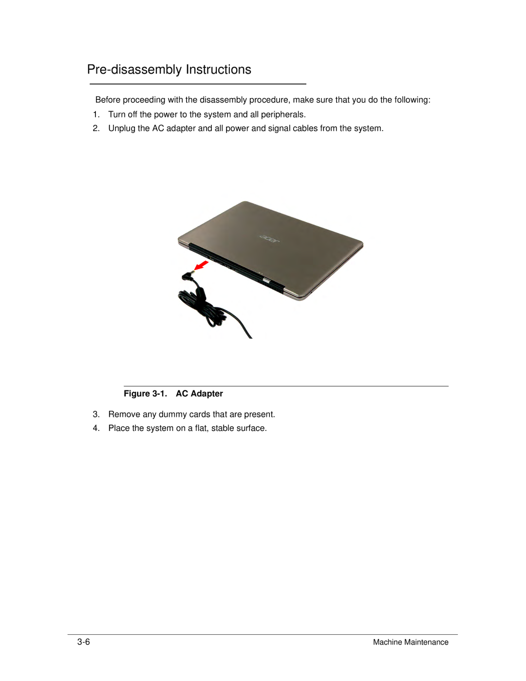 Acer S3 MS2346 manual Pre-disassembly Instructions, AC Adapter 