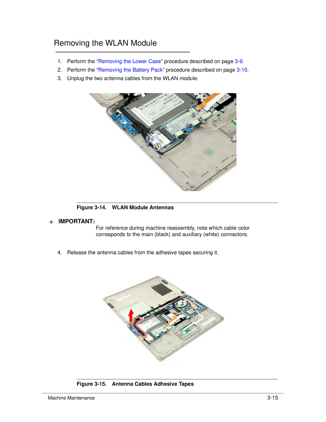 Acer S3 MS2346 manual Removing the Wlan Module, Wlan Module Antennas 