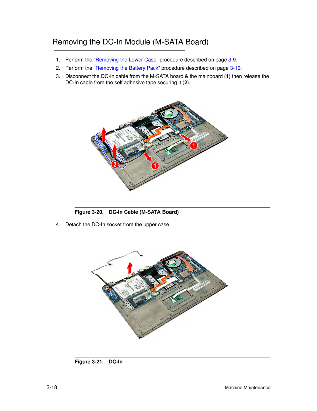 Acer S3 MS2346 manual Removing the DC-In Module M-SATA Board, DC-In Cable M-SATA Board 