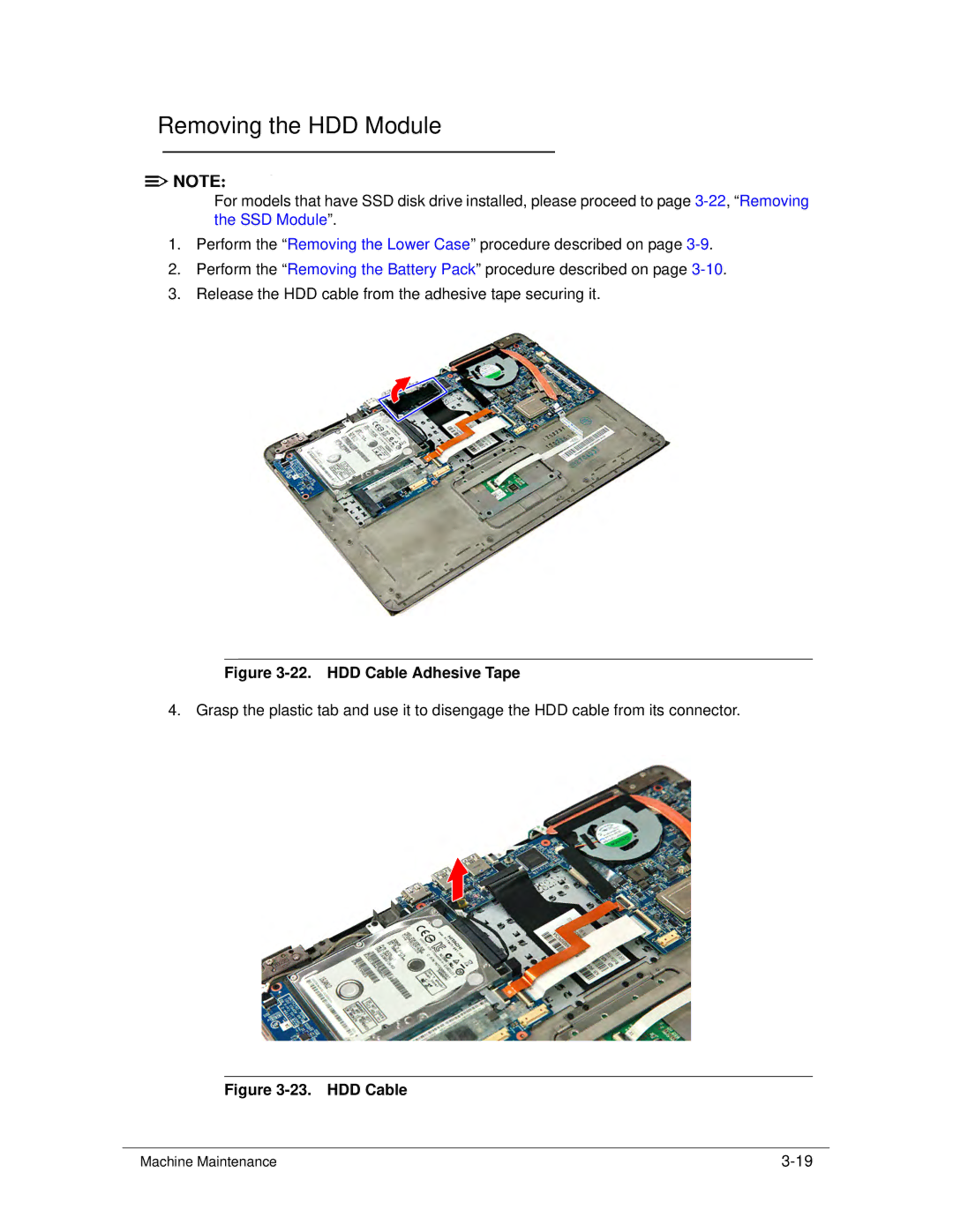 Acer S3 MS2346 manual Removing the HDD Module, HDD Cable Adhesive Tape 