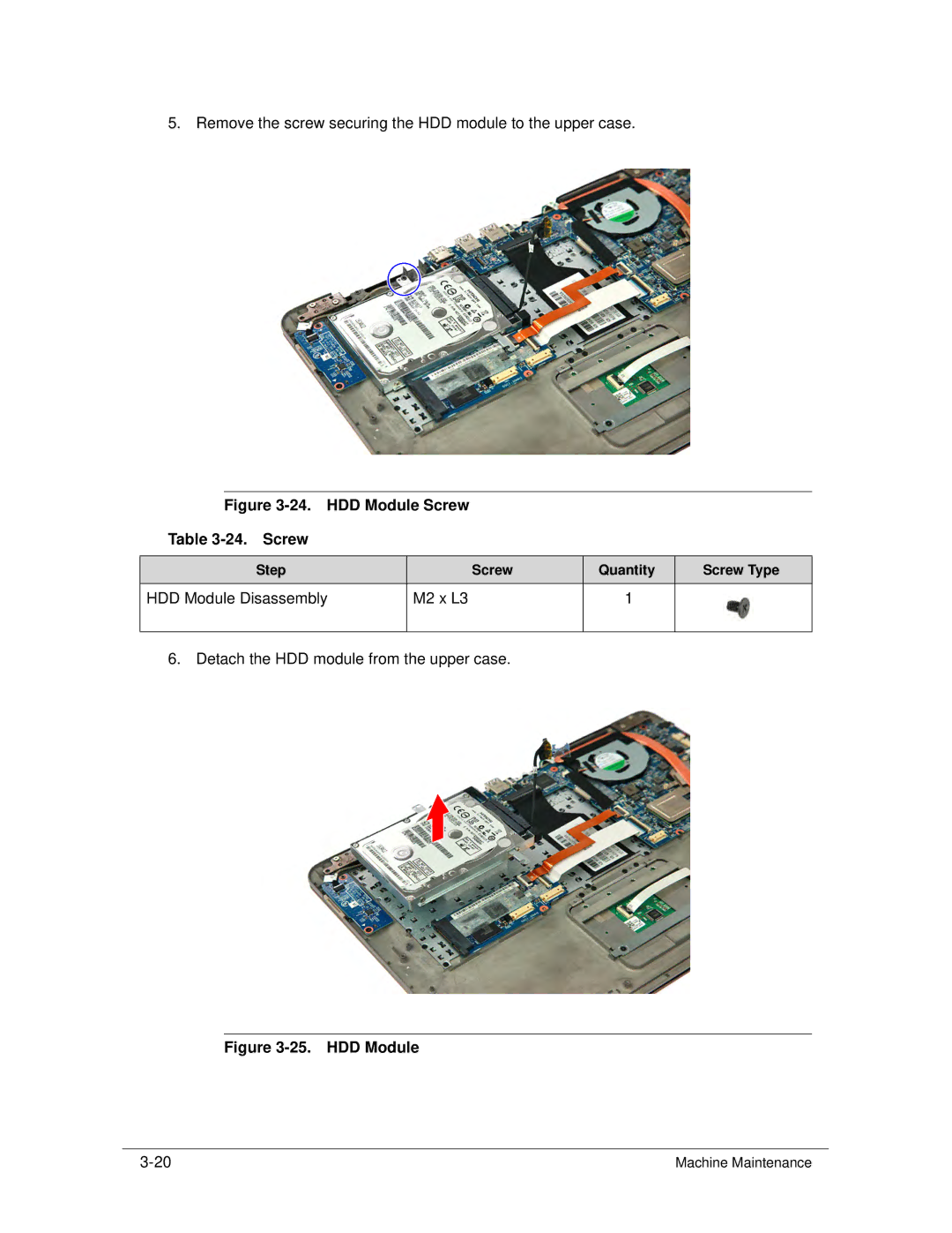 Acer S3 MS2346 manual HDD Module Screw 24. Screw, HDD Module Disassembly M2 x L3 