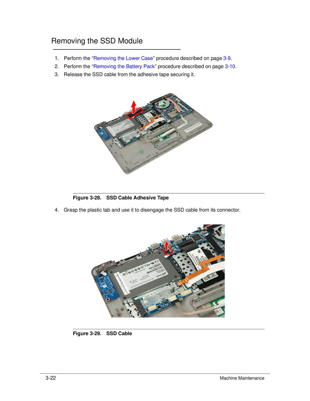 Acer S3 MS2346 manual Removing the SSD Module, SSD Cable Adhesive Tape 