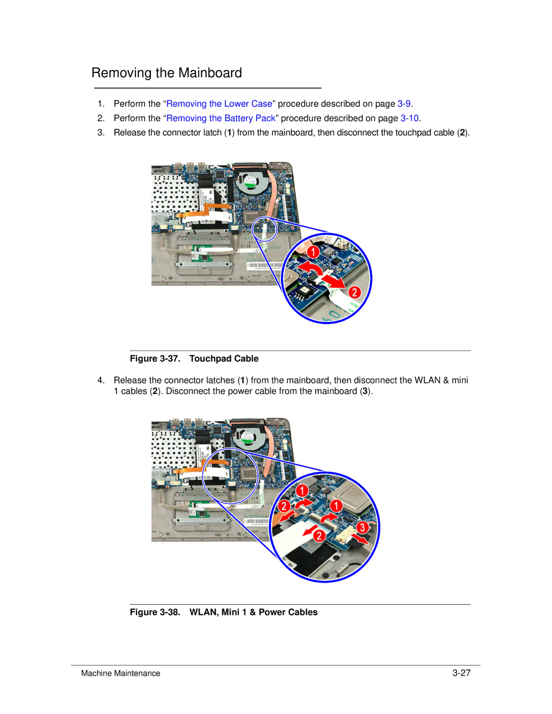 Acer S3 MS2346 manual Removing the Mainboard, Touchpad Cable 