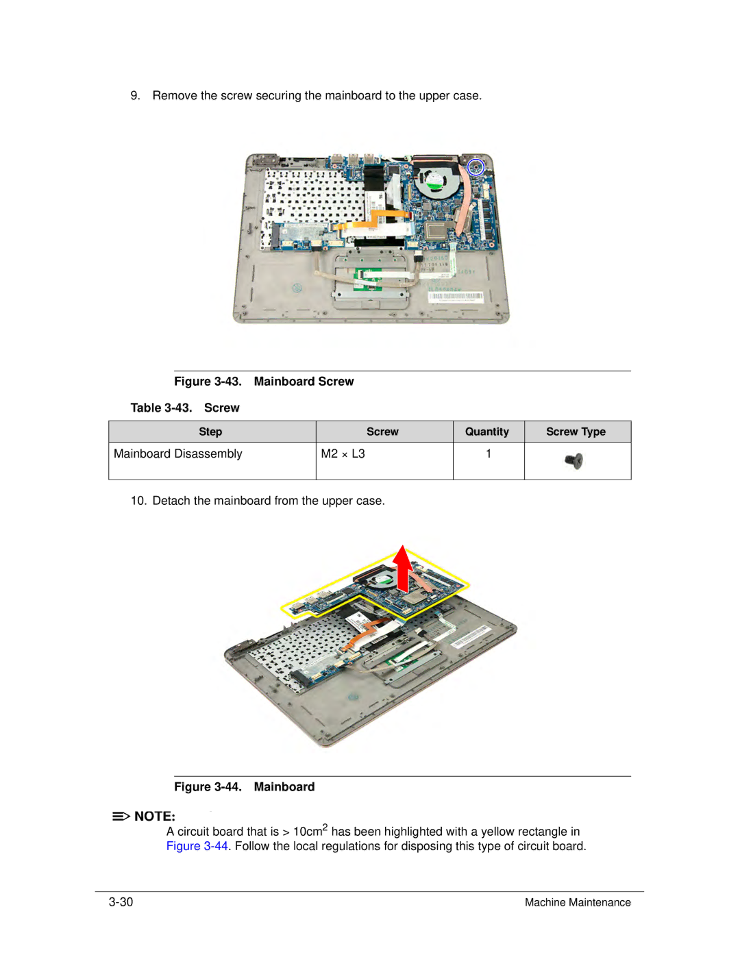 Acer S3 MS2346 manual Mainboard Screw 43. Screw, Mainboard Disassembly M2 × L3 