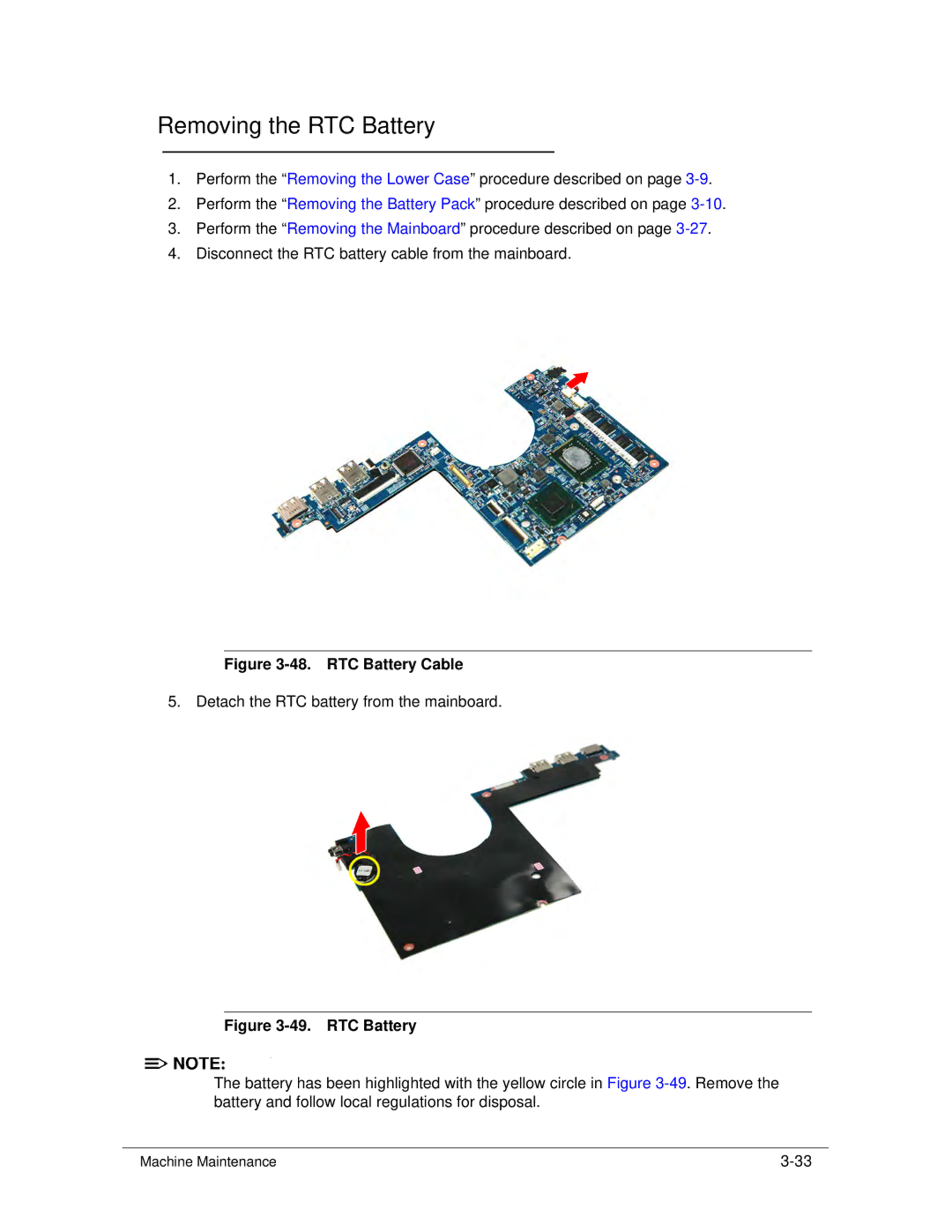 Acer S3 MS2346 manual Removing the RTC Battery, RTC Battery Cable 