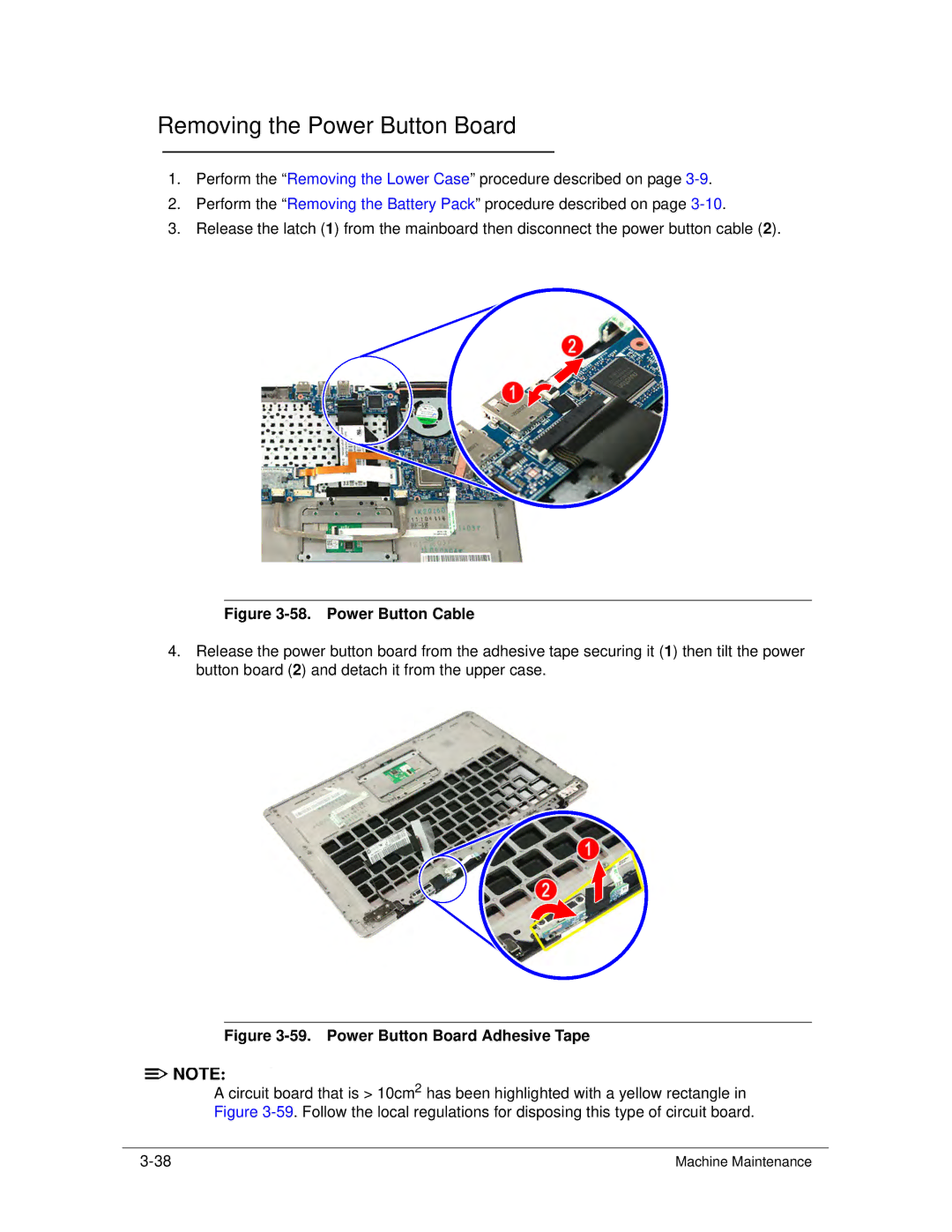 Acer S3 MS2346 manual Removing the Power Button Board, Power Button Cable 