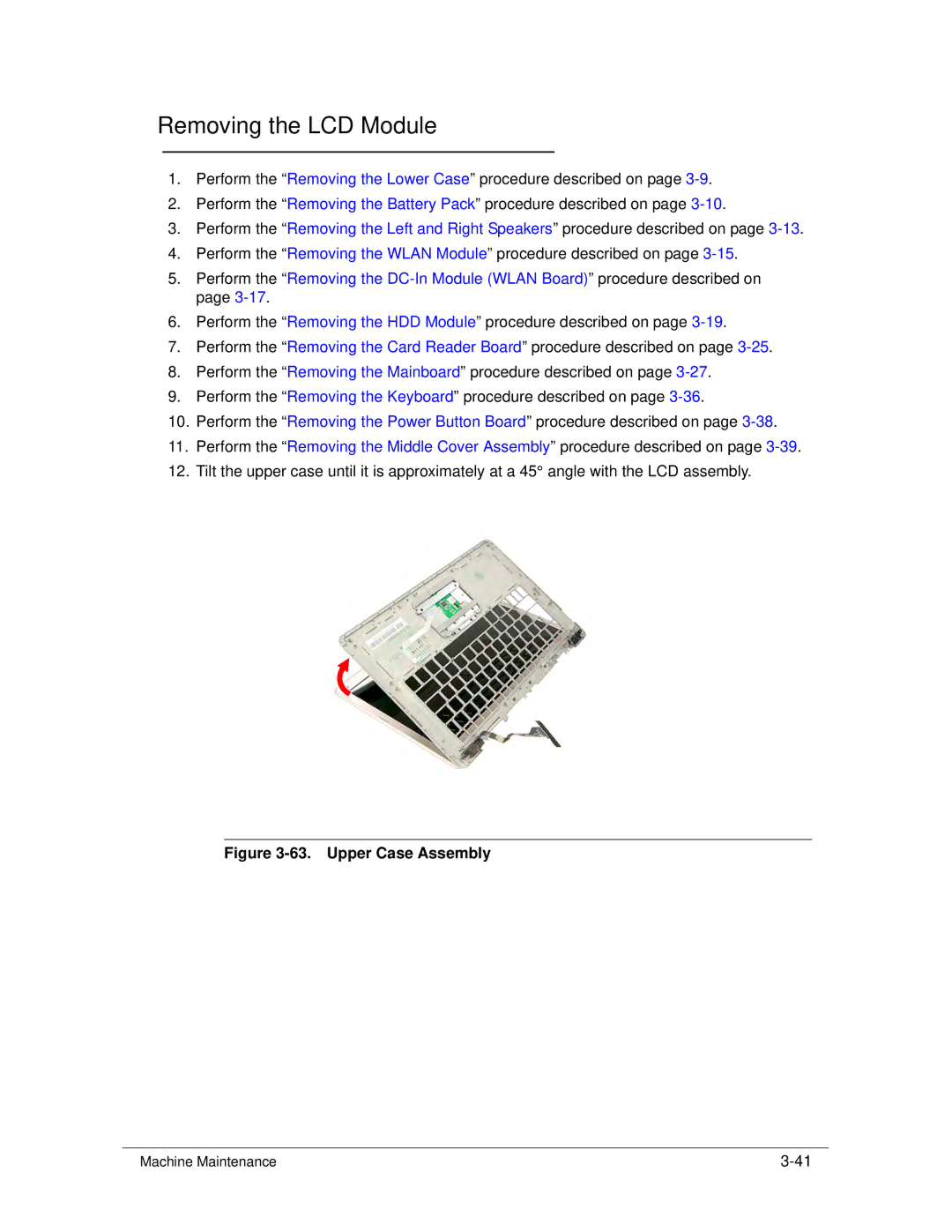 Acer S3 MS2346 manual Removing the LCD Module, Upper Case Assembly 