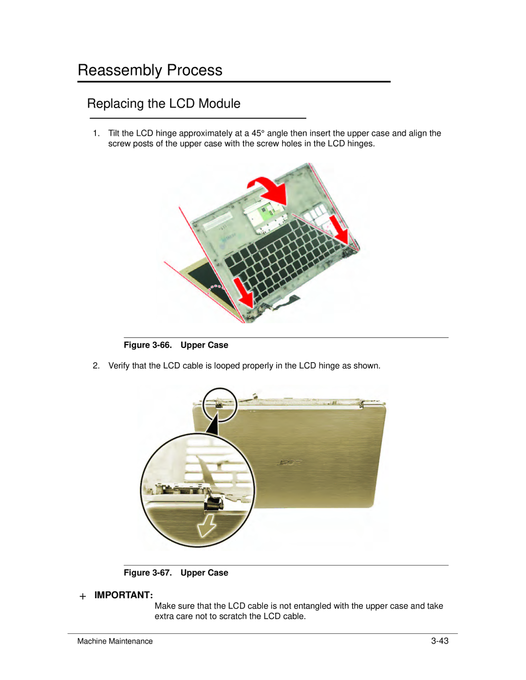 Acer S3 MS2346 manual Reassembly Process, Replacing the LCD Module 