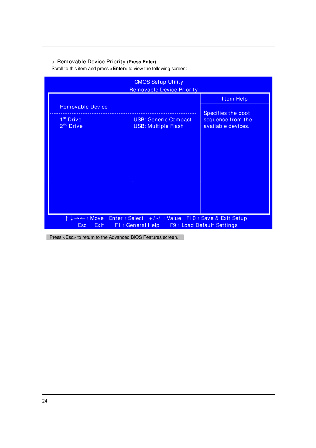 Acer S3811 manual Removable Device Priority Press Enter 