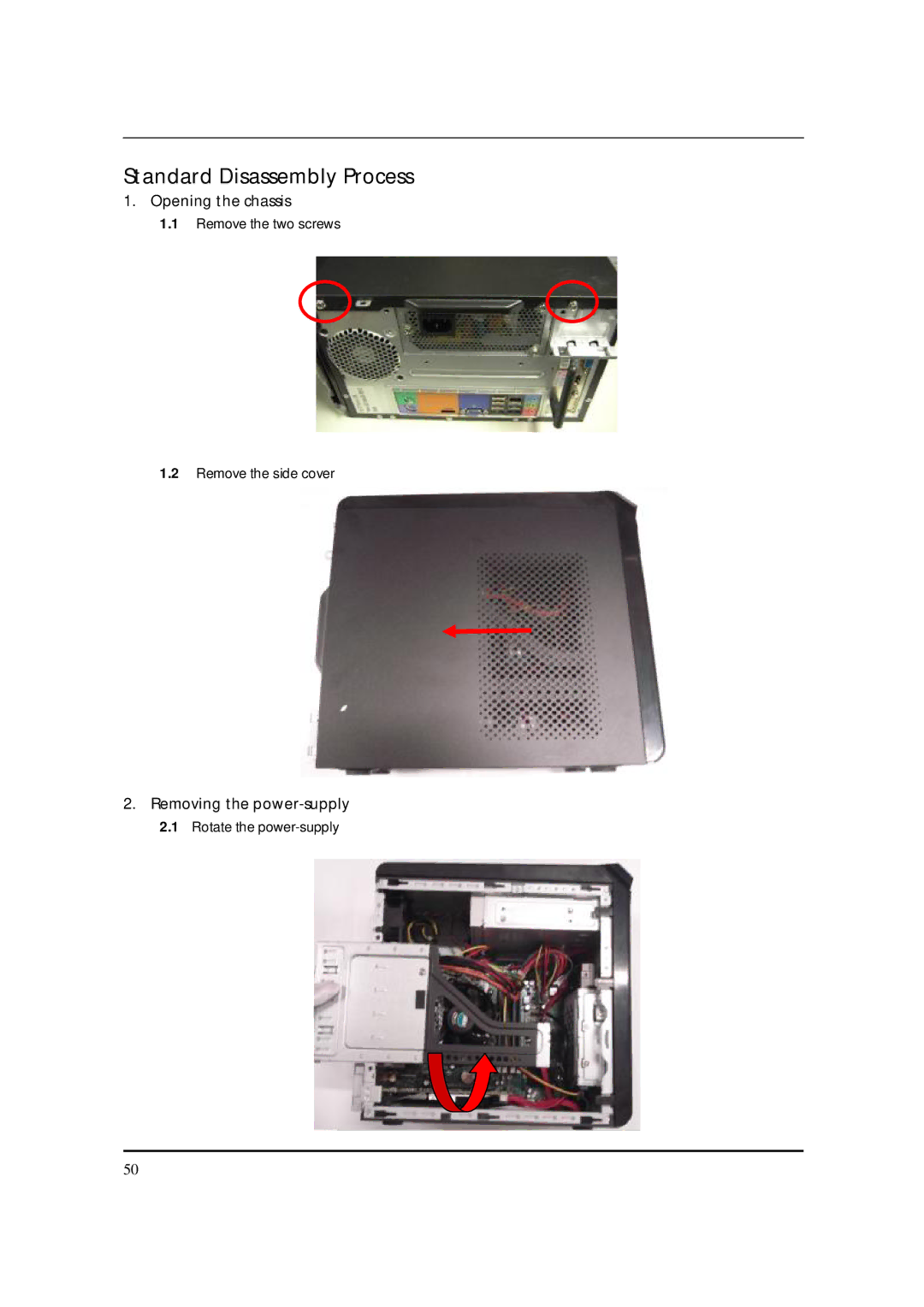 Acer S3811 manual Standard Disassembly Process, Removing the power-supply 