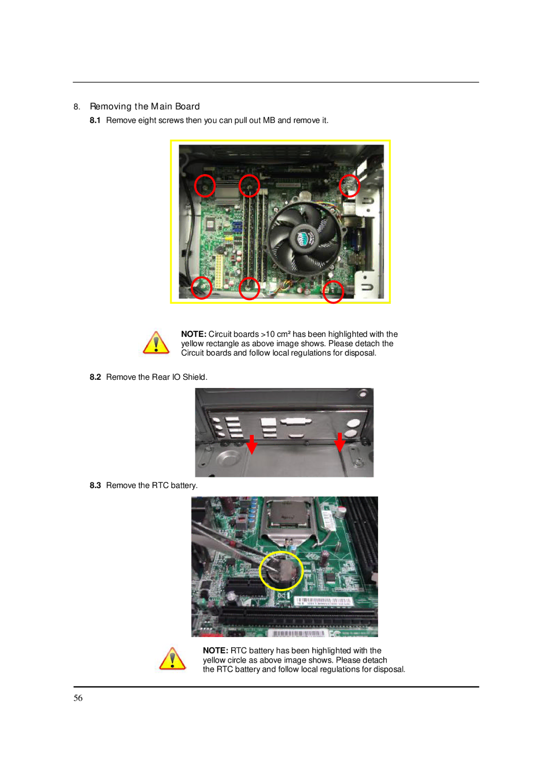 Acer S3811 manual Removing the Main Board 