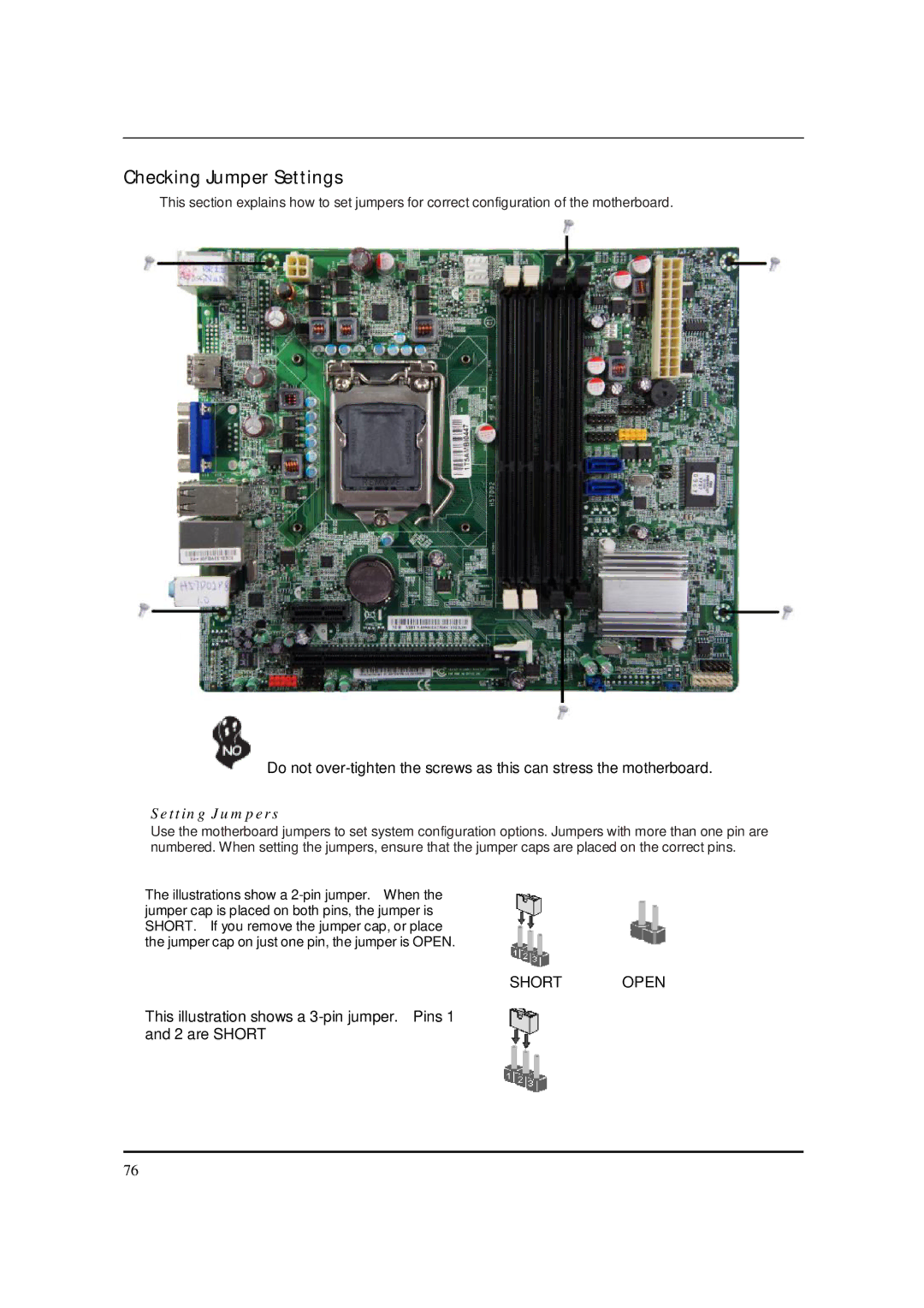 Acer S3811 manual Checking Jumper Settings, Setting Jumpers 